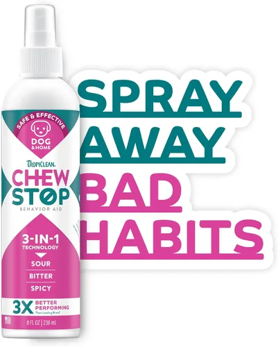TropiClean Spray sin masticar para perros, mejor que el spray de manzana amarga, masticar seguro y natural + disuasorio de lamer, protege el hogar,