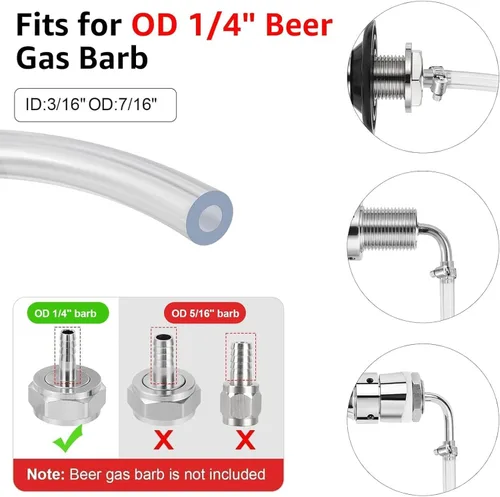 Miniatura 4 de Línea de gas Kegerator de 5 pies y líneas de cerveza de CO2, manguera de gas de CO2 rojo ID de 5/16 pulgadas y líneas de barril de cerveza