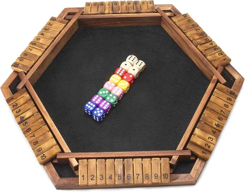 Miniatura 2 de AMEROUS - Juego mejorado de dados "Shut The Box" para 1-6 jugadores, juego de mesa de madera para matemáticas con 16 dados para niños, adultos