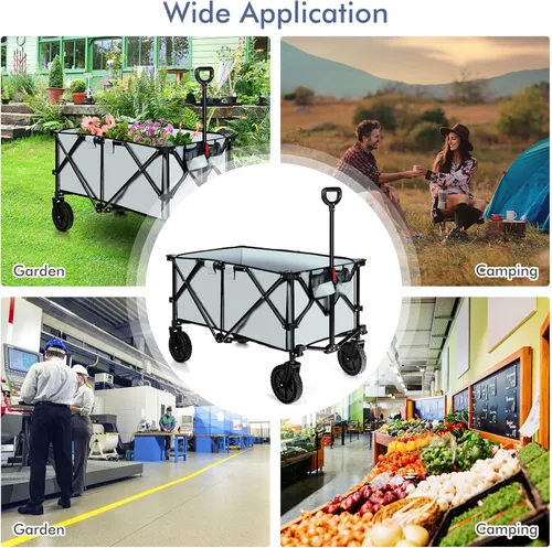 Miniatura 6 de Goplus Carro plegable utilitario con ruedas universales y asa ajustable y bolsa de cubierta, carrito de comestibles para jardín, compras, campamento