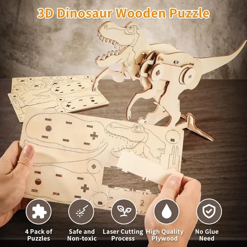 Miniatura 2 de Kits STEM de dinosaurios para niños de 8 a 10 a 12 años, juguetes de construcción de madera 4 en 1 para niños de 8 a 12 años, kit de carpintería