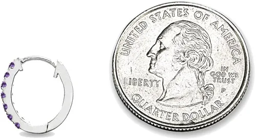 Miniatura 8 de Pendientes de aro ovalados de plata de ley pequeños de 0.591in con piedras preciosas auténticas o sintéticas