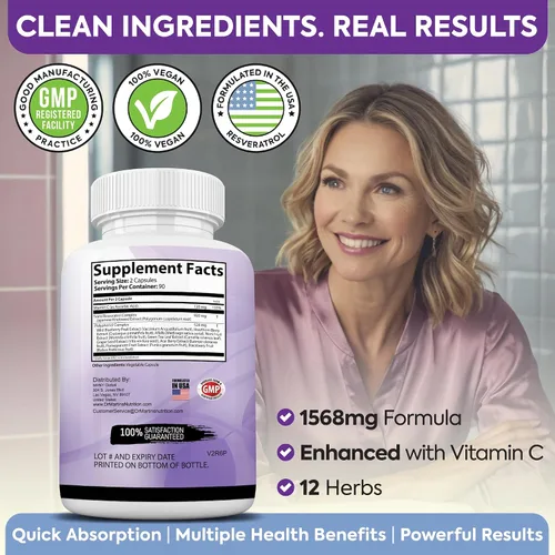 Miniatura 8 de Resveratrol extra fuerte 1568mg - 180 cápsulas - 3 meses de suministro Suplemento antioxidante Pastillas naturales de trans-resveratrol