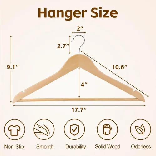 Miniatura 7 de ZENY Perchas de Madera Premium Paquete de 50, Perchas para Abrigos con Gancho Giratorio de 360 Grados, Perchas para Ropa para Trajes, Camisas