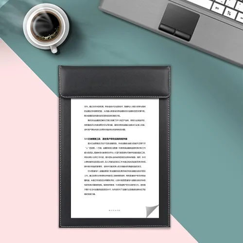 Miniatura 6 de KINGFOM Carpeta de archivos de escritorio de oficina de cuero A4 con clip de papel para dibujo y escritura, carpeta de archivos de tableta con clip
