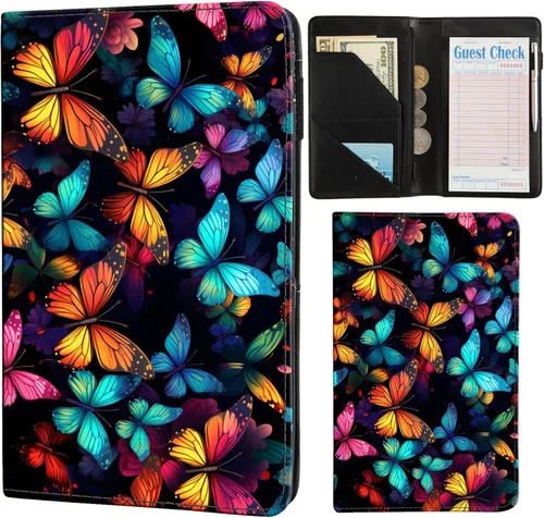 Miniatura 15 de Libretas de servicio para camarera, lindo organizador de piel con bolsillo para dinero, libreta con bolsillo con cremallera, porta cheques