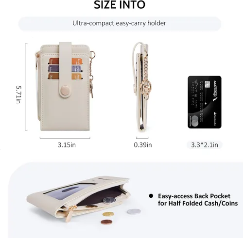 Miniatura 4 de POIUGOYA Billetera delgada para mujer, con bloqueo RFID, plegable, tarjetero con cremallera y bolsillo para monedas, ventana para identificación