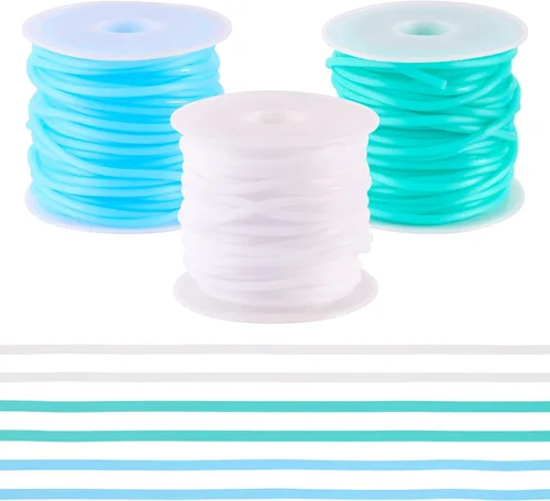 Miniatura 75 de FASHEWELRY 3 rollos de cables de goma huecos para tejer, cable de peluquero de 0.079 pulgadas (0.079 in), cables de silicona para tejer puntada