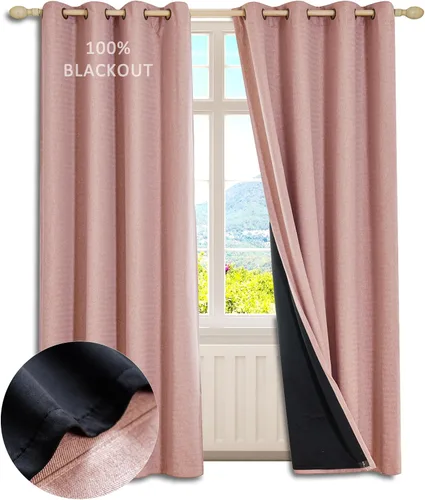 Cortinas 100% opacas para guardería, paneles de ojales con aislamiento térmico y reducción de ruido con textura de espiga, forro negro de doble