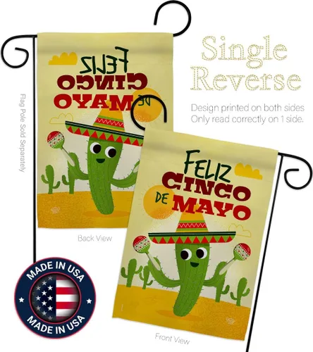 Miniatura 3 de Feliz Cinco de Mayo Bandera de jardín – Fiesta de verano, cactus piñata, sombrero mexicano fiesta al aire libre – Cartel de decoración de la casa
