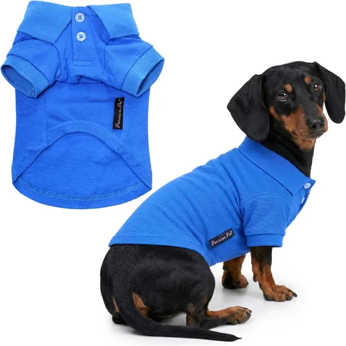 Miniatura 21 de Parisian Pet Polo para perro – Camisa de algodón transpirable en amarillo sólido – Ropa de verano tipo pullover con cuello abotonado para perros