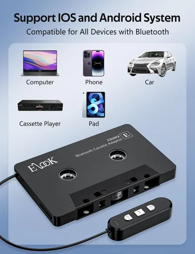 Miniatura 3 de Elook Adaptador de casete a Bluetooth para coche con soporte de tarjeta micro SD/llamada manos libres, receptor de casete Bluetooth 5.1, negro