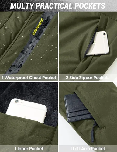 Miniatura 5 de MAGCOMSEN Chaqueta de invierno para hombre, chaqueta impermeable de esquí, nieve, abrigo de snowboard cálido con múltiples bolsillos