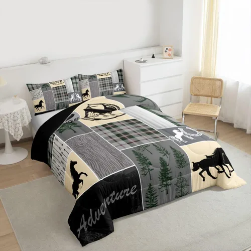 Miniatura 168 de Juego de edredón de oso y ciervo, tamaño individual, ropa de cama de animales salvajes de caza, colcha rústica de cabaña, casa de campo, cuadros