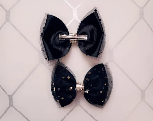 Miniatura 3 de lazos elegantes para niña 2 piezas, color negro, cinta de grosgrin y tul brillante, tamaño pequeño de 3 pulgadas, para niñasñy adolescentes