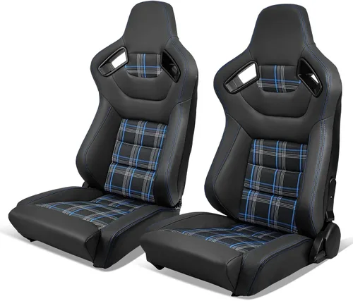 IKON MOTORSPORTS, Asientos universales para vehículos de carreras de microfibra de poliuretano + cuero de carbono, con deslizadores de doble