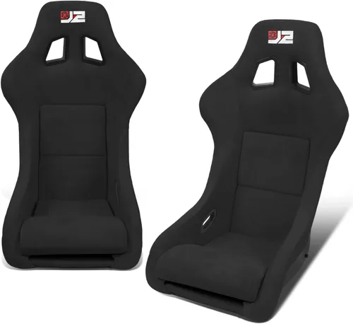J2 Engineering Par de asientos de cubo de carreras con respaldo reclinable de costura universal con arneses de 4, 5 y 6 puntos, 34" alto x 23" ancho