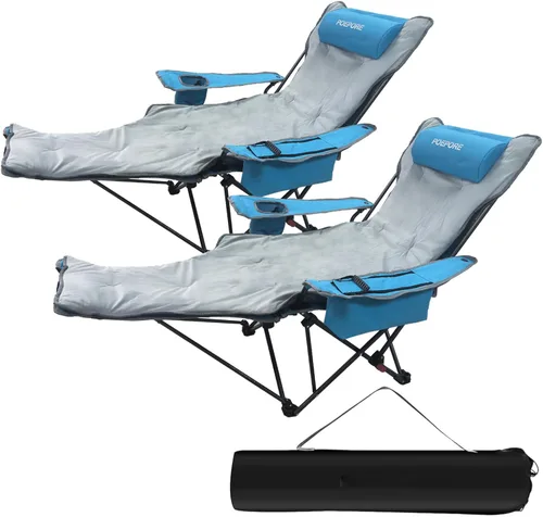 Miniatura 14 de Silla de camping reclinable de 4 posiciones con reposapiés, cómoda para adultos, tumbona plegable de 265 libras, silla de playa de malla con bolsa
