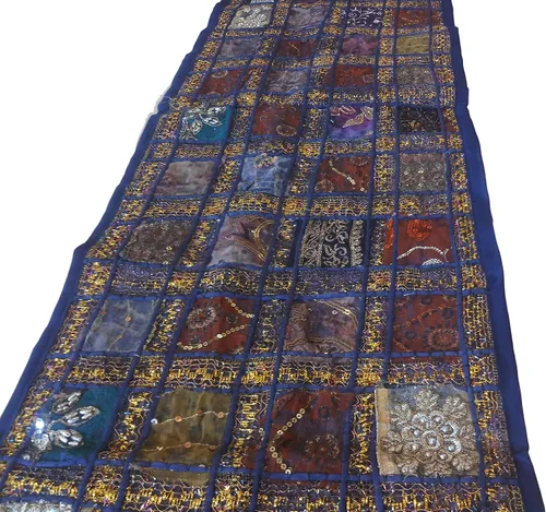Miniatura 4 de JGARTS Camino de mesa bordado de retazos, tapiz de algodón con lentejuelas indias, bohemio, hippie, para colgar en la pared, tapiz de decoración
