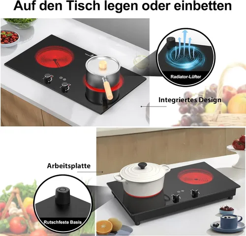 Miniatura 8 de VBGK Cocina eléctrica, estufa eléctrica de 2400 W, encimera y placa caliente integrada con bloqueo de seguridad para niños, temporizador, control