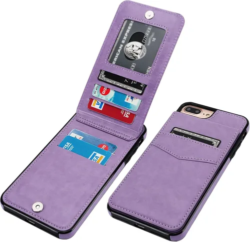 Miniatura 10 de KIHUWEY Funda tipo cartera para iPhone 7/8 Plus con tarjetero de crédito, cierre magnético de cuero de primera calidad, resistente funda protectora
