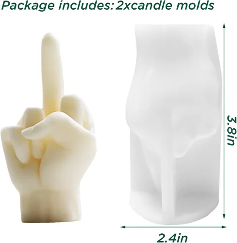Miniatura 2 de Paquete de 2 moldes de silicona con forma de dedo medio, moldes de gestos para hacer velas, resina, jabón, fundición de pastel, chocolate, moldes