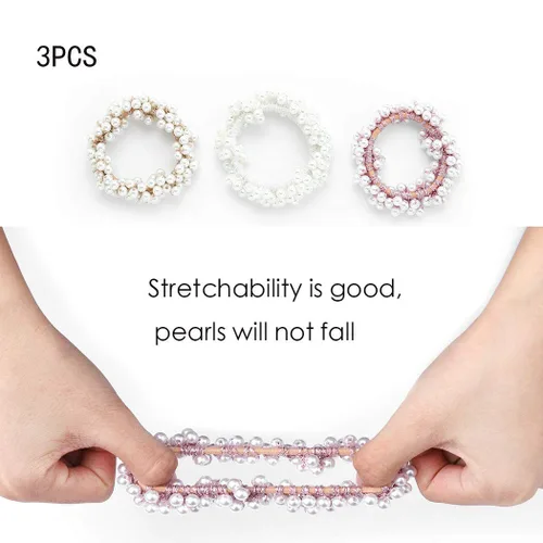 Miniatura 2 de 3 ligas para el cabello con perlas, color blanco, elásticas para el cabello, bandas elásticas para el cabello, accesorios para el cabello de boda
