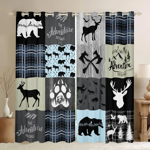 Miniatura 18 de Cortinas rústicas retro de cabaña, cortinas opacas de oso ciervo, 38 pulgadas de ancho x 45 pulgadas de largo, 2 paneles, cortinas de caza