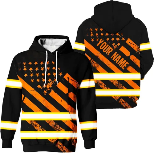 Miniatura 31 de Sudadera con Capucha de Alta Visibilidad con Bandera de EE.UU. de Color Personalizado para Hombres y Mujeres con Cintas Reflectantes, Ropa