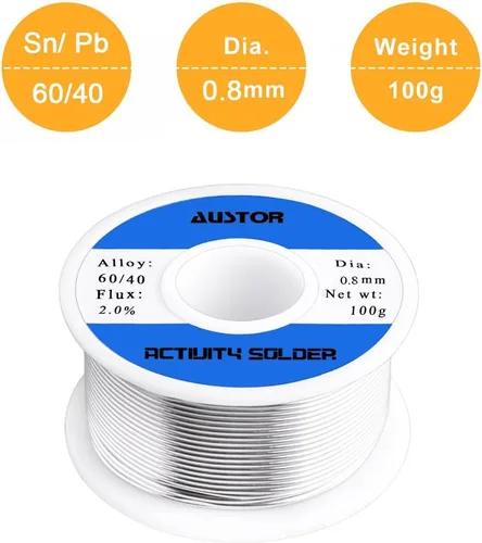 Miniatura 2 de AUSTOR - Alambre de soldadura 60-40 de estaño con núcleo de colofonia para soldadura eléctrica (100g, 0.8mm)