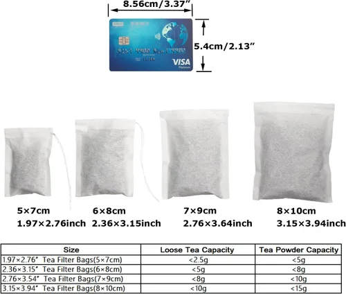 Miniatura 5 de Eketirry 100 bolsas de filtro de té para té suelto, bolsas de té vacías, material de papel de pulpa de madera natural, bolsas de filtro de té Blanco
