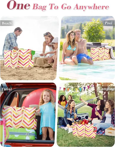 Miniatura 5 de Allinside Bolsa de playa a rayas onduladas para mujer, bolsa de playa extra grande, impermeable, bolsa de fin de semana para gimnasio, playa