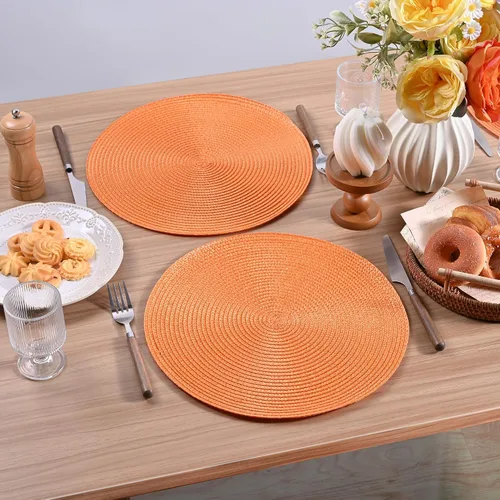 Miniatura 25 de Feuille Juego de 4 manteles individuales redondos trenzados para mesa de comedor, tejidos, lavables, antideslizantes, 13.5 pulgadas