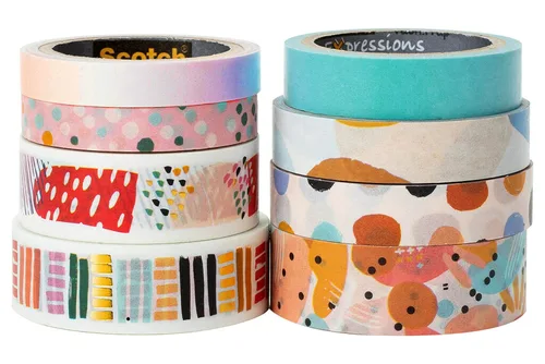 Miniatura 3 de Scotch Cinta washi, diseño moderno abstracto, 8 rollos, ideal para diario de viñetas, álbumes de recortes y decoración de bricolaje (C1017-8-P19)