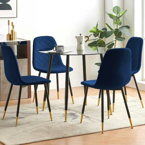 Miniatura 8 de Juego de 2 sillas de comedor de terciopelo azul marino, sillas tapizadas de cocina y comedor con patas de metal, sillas decorativas modernas
