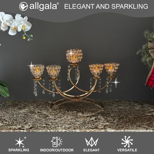 Miniatura 5 de Allgala Portavelas de cristal brillante de 5 brazos con taza en forma de tulipán para bodas, comedores, fiestas, centros de mesa se adapta a velas