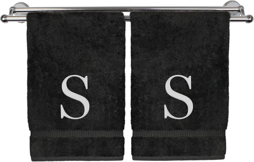 Miniatura 180 de Toalla de mano monogramada, regalo personalizado, juego de 2 - Toalla bordada con letra de bloque dorada - Extra absorbente 100% algodón turco