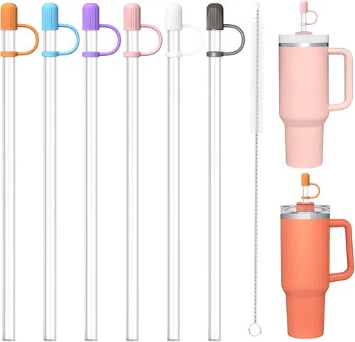Miniatura 9 de 12 popotes de repuesto de colores con tapas protectoras para taza Stanley de 40 oz, 30 oz, 20 oz, 14 oz, 64 oz, popotes reutilizables con tapa, Paja