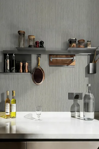 Miniatura 8 de Papel tapiz texturizado de tela de pasto gris para baño y dormitorio, papel adhesivo extraíble impermeable para gabinetes y muebles, 17.3 x 118