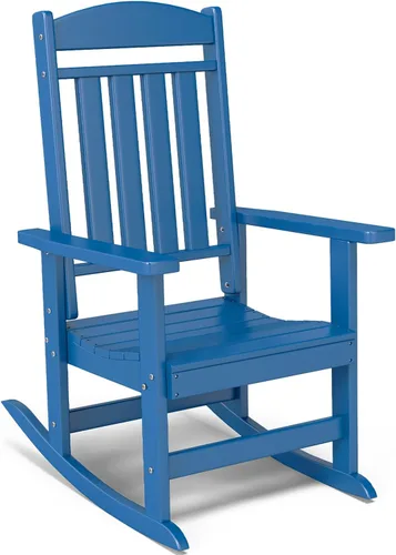 Miniatura 12 de FOOWIN Juego de sillas mecedoras de patio de 2 piezas, mecedora de porche con respaldo alto de HDPE, mecedora de porche de madera de polietileno