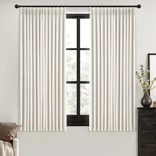 Miniatura 41 de MIULEE - Cortinas de lino beige con pliegues a presión 100% opacas para dormitorio, cortinas de ventana con memoria y bloqueo de luz para oscurecer