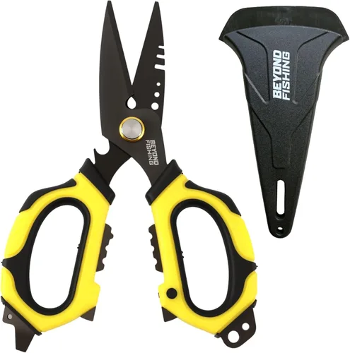 Beyond Fishing - Tijeras de pesca profesionales de 6.5 pulgadas, cuchillas dentadas dobles, tijeras de línea trenzada de pesca con revestimiento de