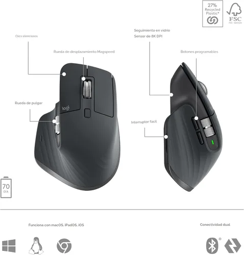 Miniatura 7 de Logitech MX Keys S Combo - Teclado y ratón inalámbrico de alto rendimiento con reposa muñeca, iluminación personalizable, desplazamiento rápido