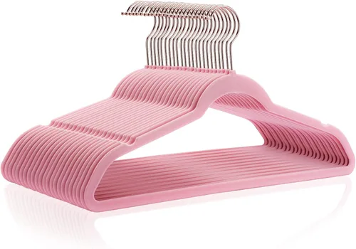 Miniatura 8 de Perchas antideslizantes de terciopelo rosa, paquete de 50, no tóxico, duradero, ahorro de espacio, soporta hasta 15 libras