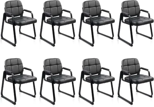 Miniatura 24 de CLATINA Silla de recepción de oficina con reposabrazos acolchado de cuero regenerado, silla ergonómica para sala de espera, vestíbulo, reunión, Negro