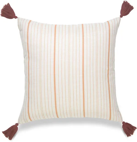 Hofdeco Solo funda de almohada decorativa de otoño, para sofá, cama, borla a rayas naranjas, 18 x 18 pulgadas Borla de rayas naranja claro 18"x18"
