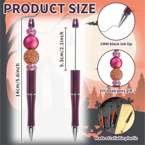 Miniatura 2 de Whaline 24 bolígrafos de cuentas de Halloween, color naranja, morado, negro, bolígrafo de tinta de gel, bolígrafos retráctiles para escribir