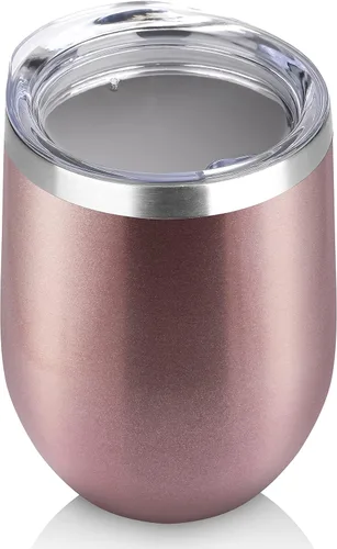 Miniatura 33 de DOMICARE - Juego de 8 vasos de vino de 12 onzas con tapa, hechos de acero inoxidable con aislamiento al vacío de doble pared, color celeste Azul