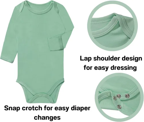 Miniatura 15 de Body para bebé con puños de manopla, rayón hecho de bambú, pijama de manga larga para niños y niñas