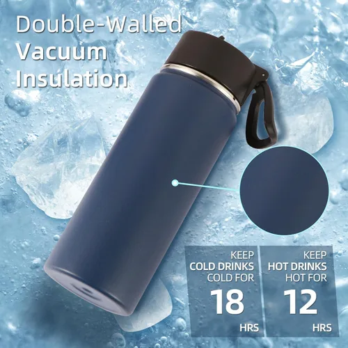Miniatura 2 de Volhoply Paquete a Granel de 8 Botellas de Agua Aisladas de 18 Onzas, Botellas de Agua de Acero Inoxidable para Niños con Tapa con Pajita, Botella